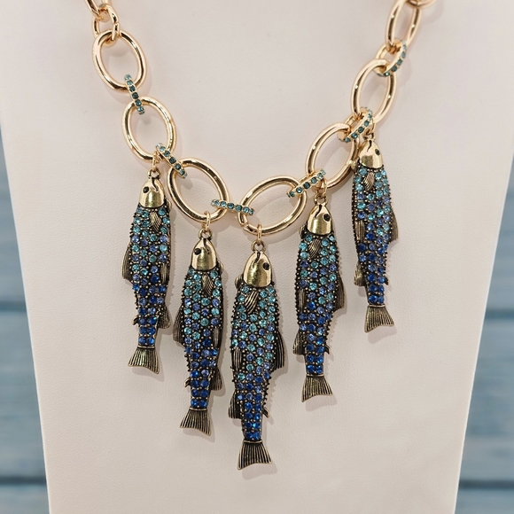 Betsey Johnson Necklace & Earrings Set Mermaid Jewels Sardines Fish Beach Gift - Picture 3 of 10